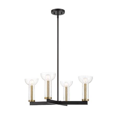 Designers Fountain Nova 4 Light Modern Matte Black with Clear Seeded Glass Shades Chandelier For Dining Rooms D283C-4CH-MB